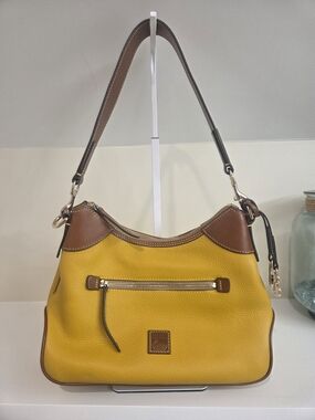Dooney & Bourke Dandelion Yellow Leather Shoulder Hobo with Brown Trim